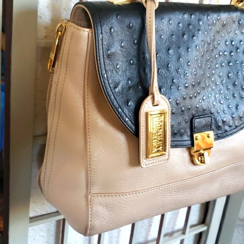 Badgley Mischka nude and black crossbody and handbag